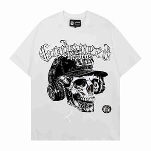 White Graphic Tee with Skull Design